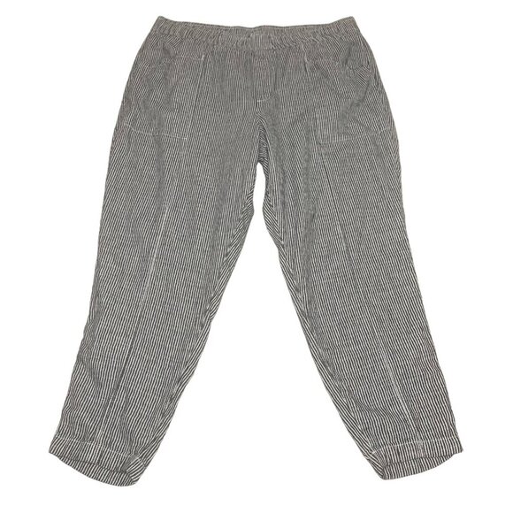 Old Navy High-Waisted Blue Striped Cropped Linen-Blend Tapered Pants Women’s XL - Picture 1 of 10